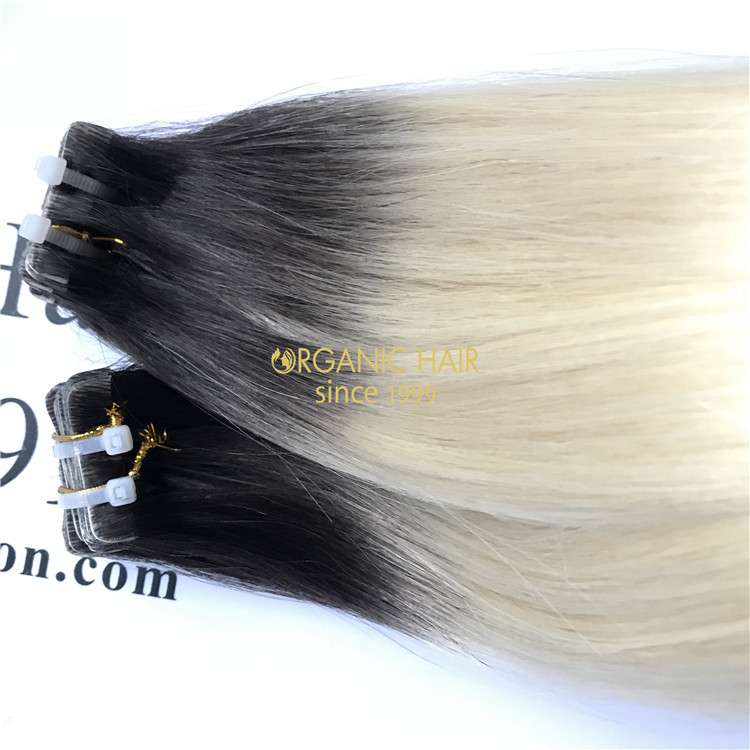 Human remy hair pu skin weft extension ombre color X57